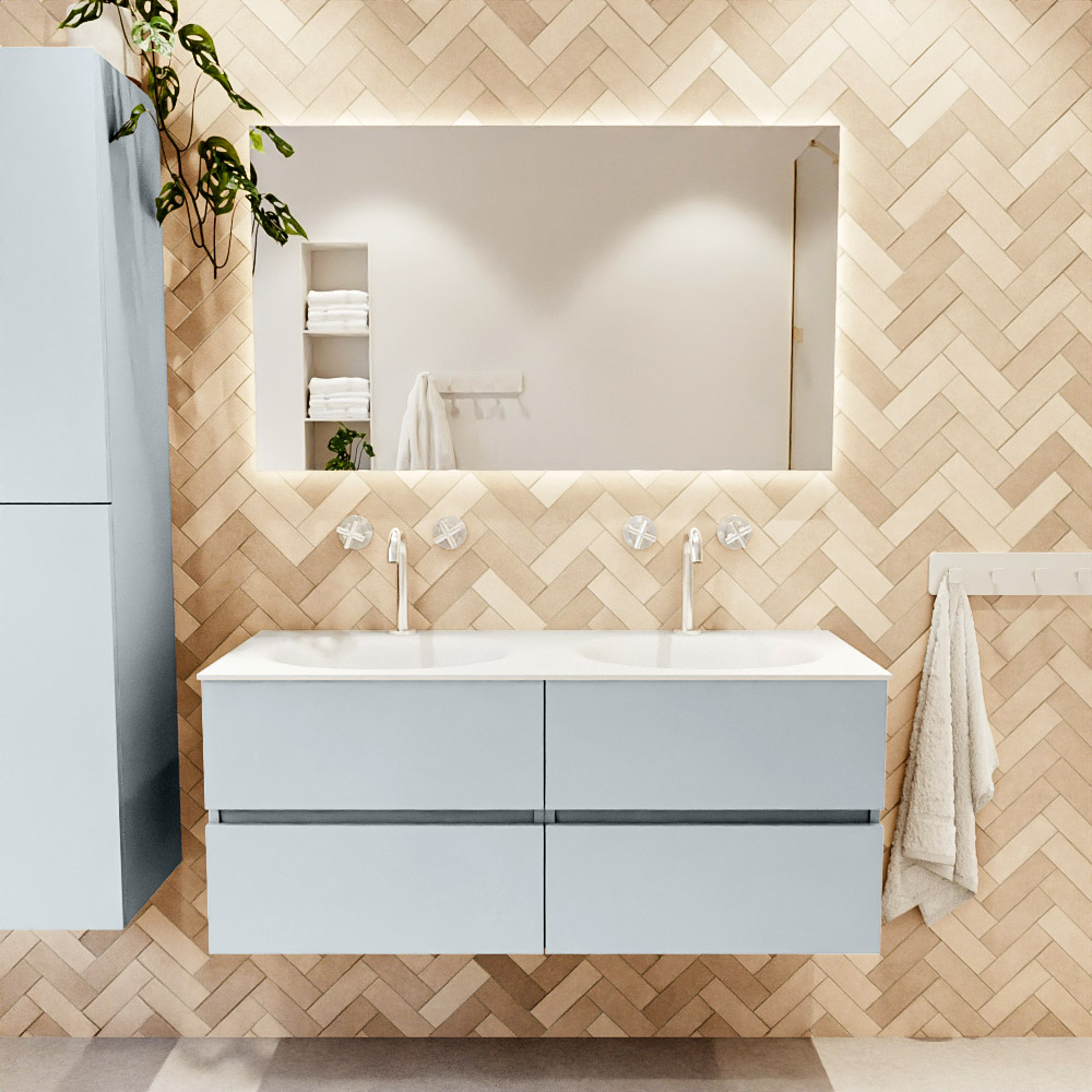 MONDIAZ VICA 120cm mueble de baño Clay 4 cajones. Lavabo MOON Doble 2 orificios color Talc con espejo LED. 2 MONDIAZ VICA 120cm mueble de baño Clay 4 cajones. Lavabo MOON Doble 2 orificios color Talc con espejo LED. - Imagen 2