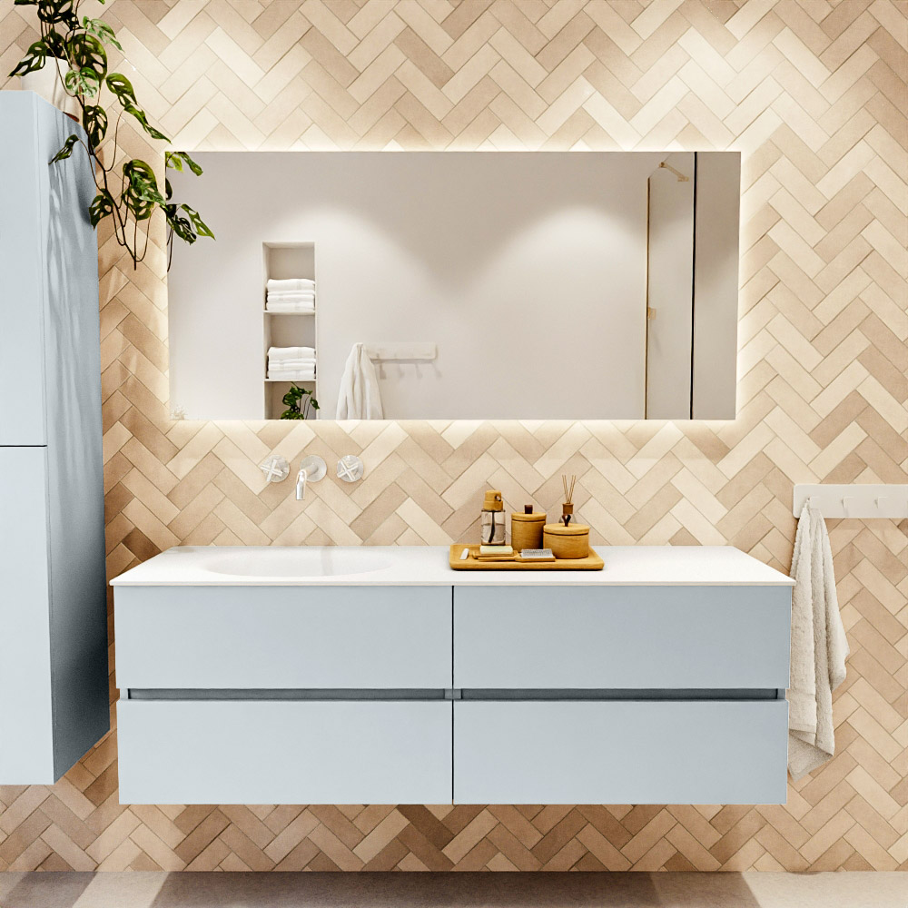 MONDIAZ VICA 150cm mueble de baño Clay 4 cajones. Lavabo MOON Izquierda sin orificio color Talc con espejo LED. 2 MONDIAZ VICA 150cm mueble de baño Clay 4 cajones. Lavabo MOON Izquierda sin orificio color Talc con espejo LED. - Imagen 2