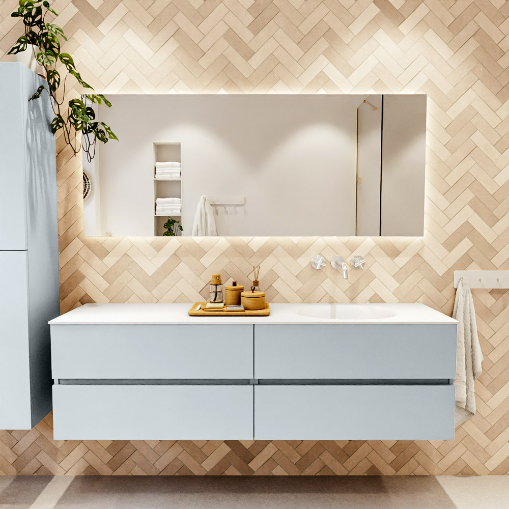 MONDIAZ VICA 170cm mueble de baño Clay 4 cajones. Lavabo MOON Derecho sin orificio color Talc con espejo LED. 2 MONDIAZ VICA 170cm mueble de baño Clay 4 cajones. Lavabo MOON Derecho sin orificio color Talc con espejo LED. - Imagen 2