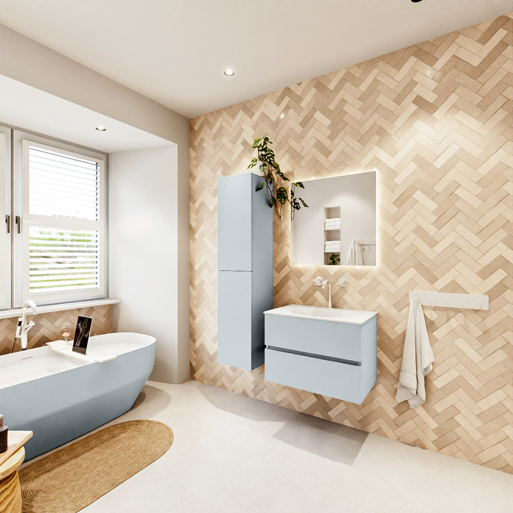 MONDIAZ VICA 70cm mueble de baño Clay 2 cajones. Lavabo MOON Centro 1 orificio color Talc con espejo LED. 4 MONDIAZ VICA 70cm mueble de baño Clay 2 cajones. Lavabo MOON Centro 1 orificio color Talc con espejo LED. - Imagen 4