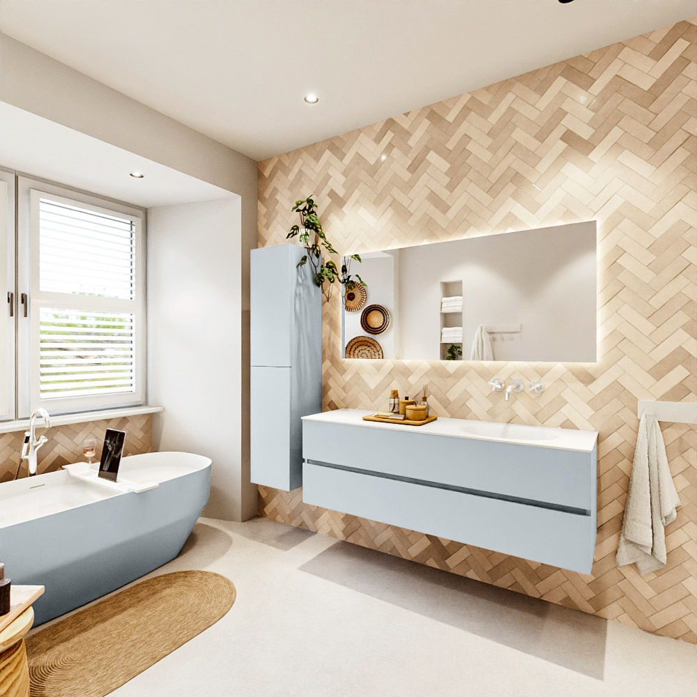 MONDIAZ VICA 150cm mueble de baño Clay 2 cajones. Lavabo MOON Derecho sin orificio color Talc con espejo LED. 4 MONDIAZ VICA 150cm mueble de baño Clay 2 cajones. Lavabo MOON Derecho sin orificio color Talc con espejo LED. - Imagen 4