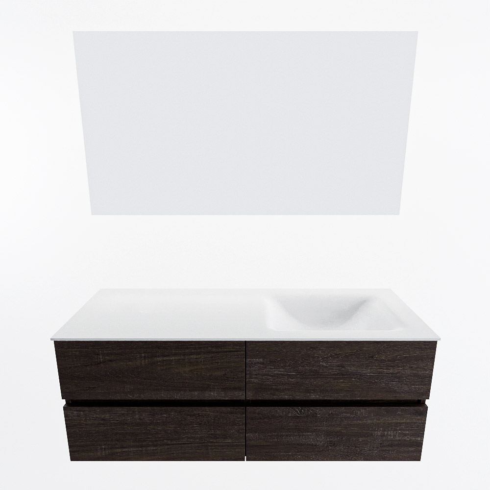 MONDIAZ VICA 130cm mueble de baño Dark Brown 4 cajones. Lavabo CLOUD Derecho 1 orificio color Talc con espejo LED. 4 MONDIAZ VICA 130cm mueble de baño Dark Brown 4 cajones. Lavabo CLOUD Derecho 1 orificio color Talc con espejo LED. - Imagen 5