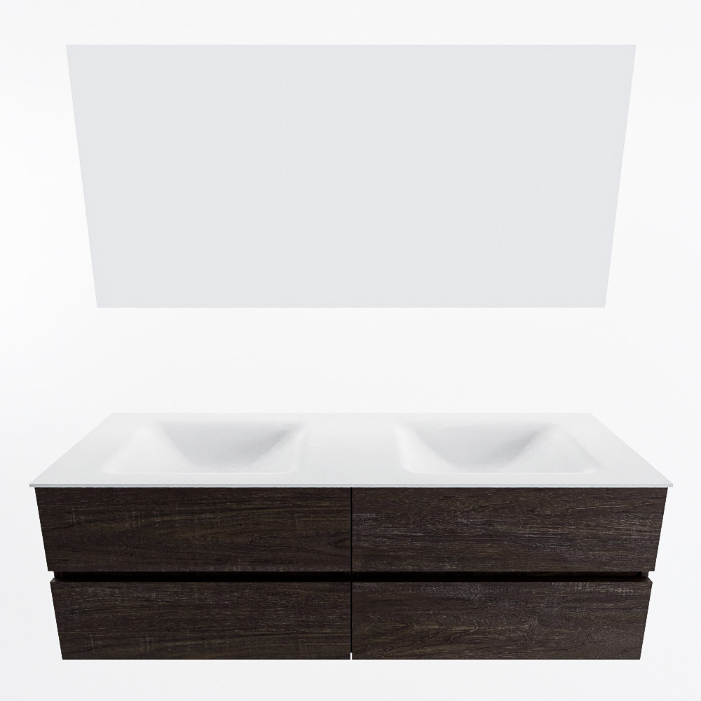 MONDIAZ VICA 150cm mueble de baño Dark Brown 4 cajones. Lavabo CLOUD Doble 2 orificios color Talc con espejo LED. 5 MONDIAZ VICA 150cm mueble de baño Dark Brown 4 cajones. Lavabo CLOUD Doble 2 orificios color Talc con espejo LED. - Imagen 5