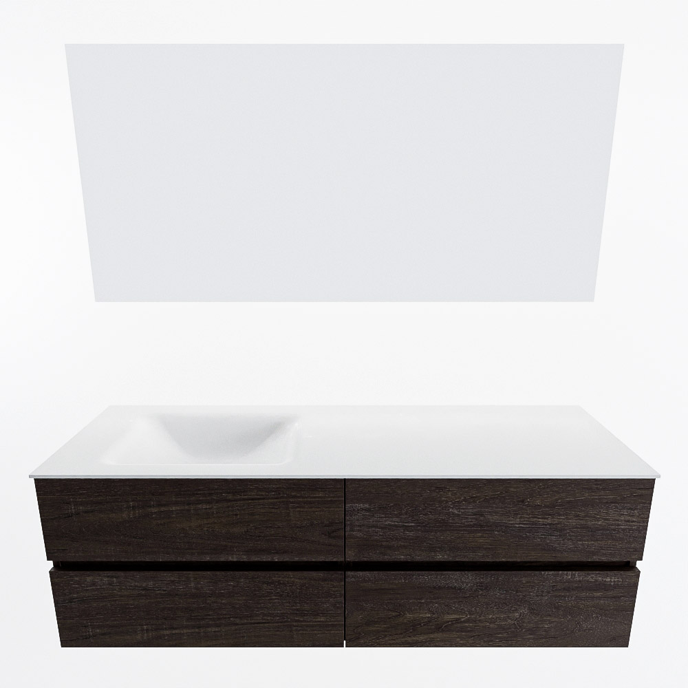 MONDIAZ VICA 150cm mueble de baño Dark Brown 4 cajones. Lavabo CLOUD Izquierda sin orificio color Talc con espejo LED. 5 MONDIAZ VICA 150cm mueble de baño Dark Brown 4 cajones. Lavabo CLOUD Izquierda sin orificio color Talc con espejo LED. - Imagen 5