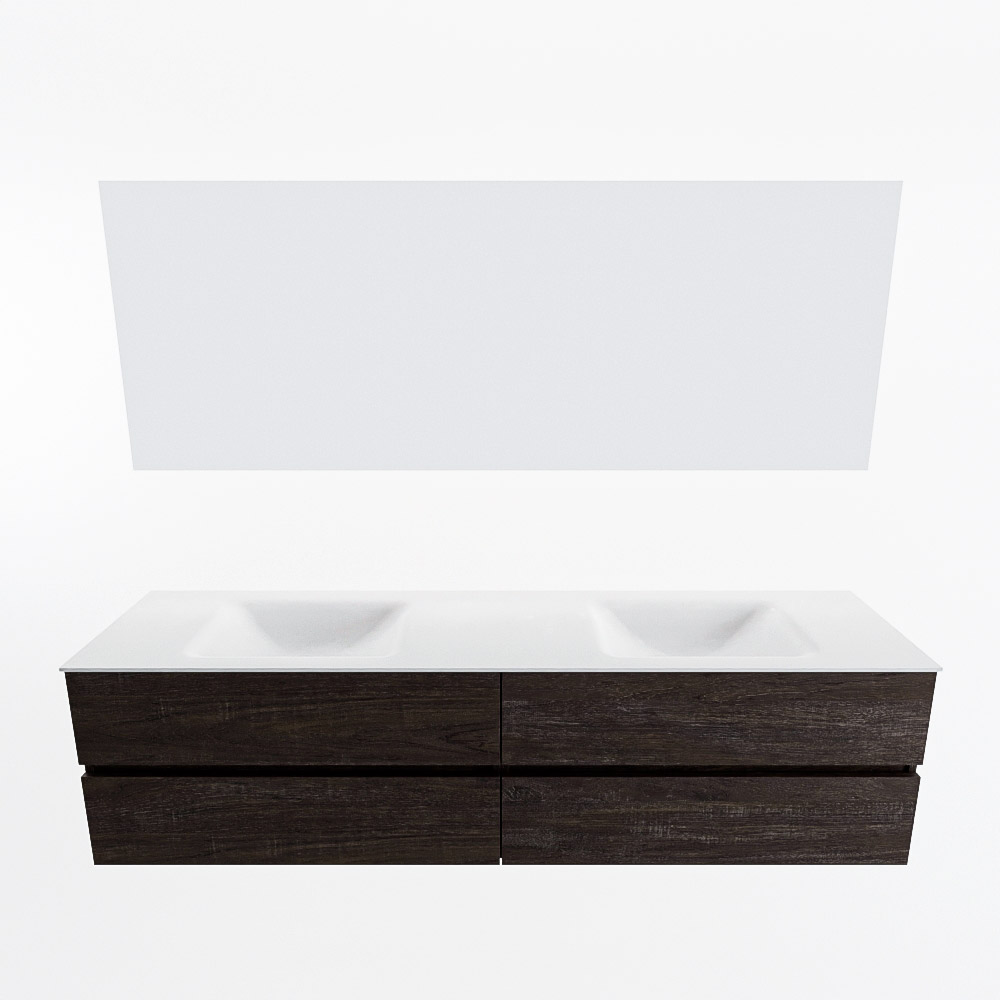 MONDIAZ VICA 190cm mueble de baño Dark Brown 4 cajones. Lavabo CLOUD Doble 2 orificios color Talc con espejo LED. 5 MONDIAZ VICA 190cm mueble de baño Dark Brown 4 cajones. Lavabo CLOUD Doble 2 orificios color Talc con espejo LED. - Imagen 5