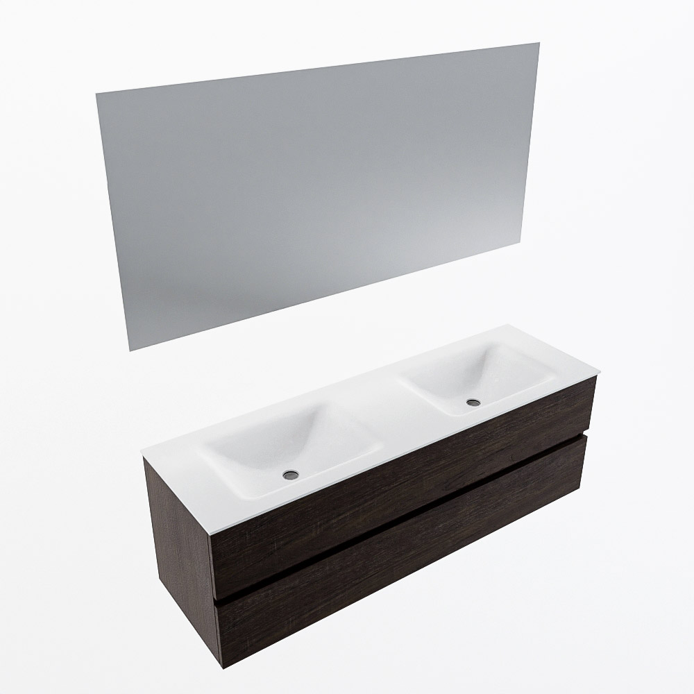 MONDIAZ VICA 150cm mueble de baño Dark Brown 2 cajones. Lavabo CLOUD Doble sin orificio color Talc con espejo LED. 6 MONDIAZ VICA 150cm mueble de baño Dark Brown 2 cajones. Lavabo CLOUD Doble sin orificio color Talc con espejo LED. - Imagen 6