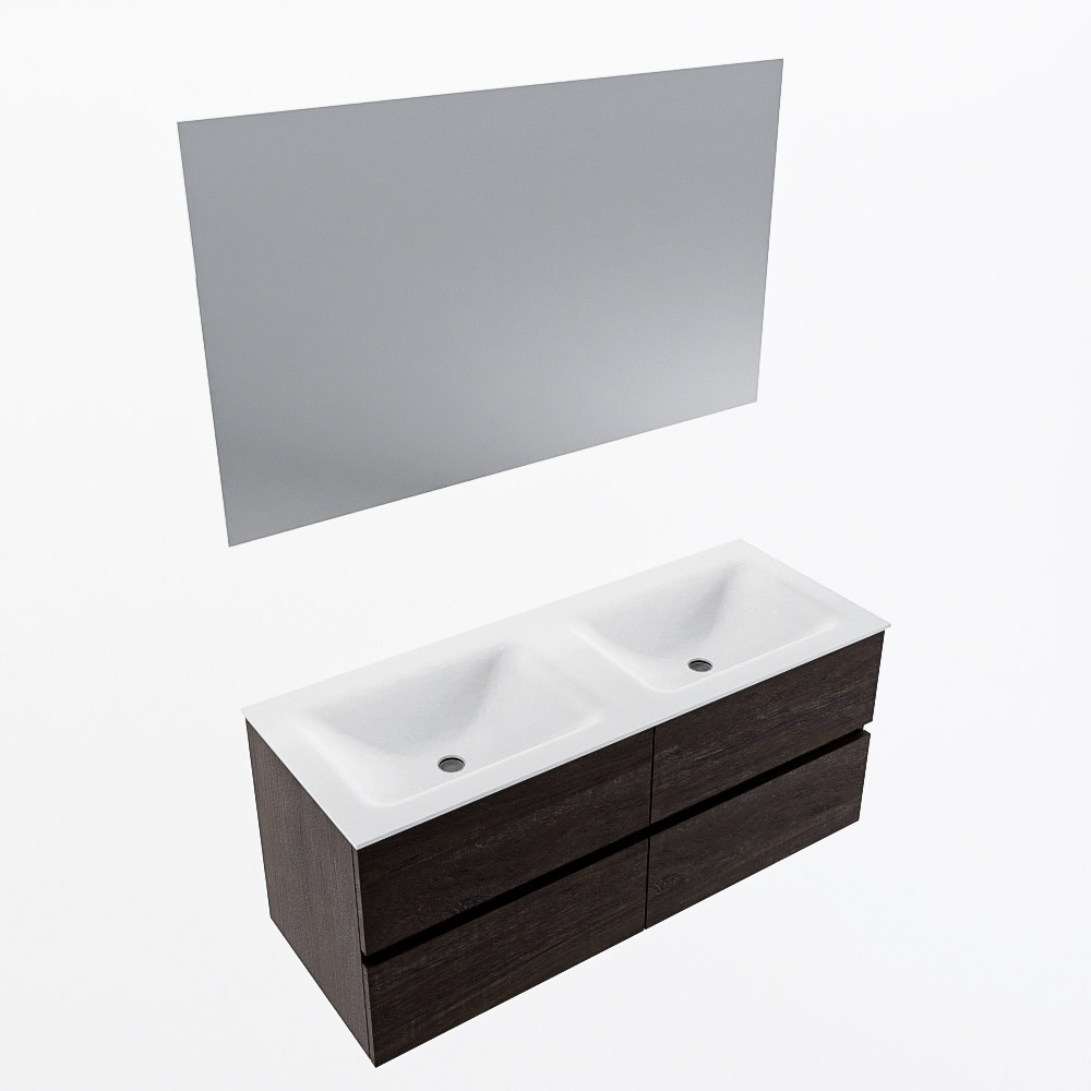 MONDIAZ VICA 120cm mueble de baño Dark Brown 4 cajones. Lavabo CLOUD Doble 2 orificios color Talc con espejo LED. 6 MONDIAZ VICA 120cm mueble de baño Dark Brown 4 cajones. Lavabo CLOUD Doble 2 orificios color Talc con espejo LED. - Imagen 6