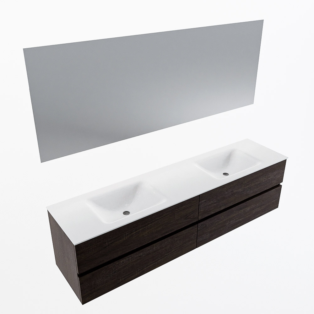 MONDIAZ VICA 190cm mueble de baño Dark Brown 4 cajones. Lavabo CLOUD Doble sin orificio color Talc con espejo LED. 6 MONDIAZ VICA 190cm mueble de baño Dark Brown 4 cajones. Lavabo CLOUD Doble sin orificio color Talc con espejo LED. - Imagen 6
