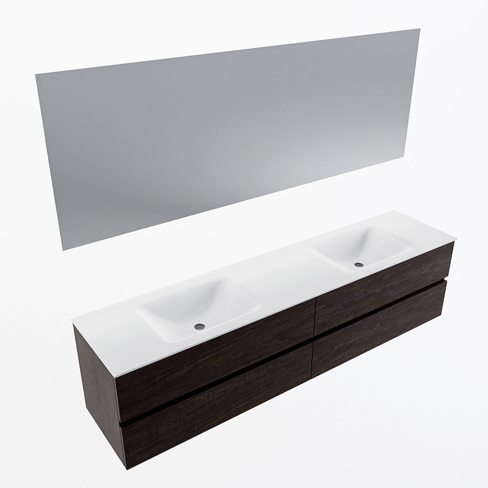 MONDIAZ VICA 200cm mueble de baño Dark Brown 4 cajones. Lavabo CLOUD Doble sin orificio color Talc con espejo LED. 6 MONDIAZ VICA 200cm mueble de baño Dark Brown 4 cajones. Lavabo CLOUD Doble sin orificio color Talc con espejo LED. - Imagen 6