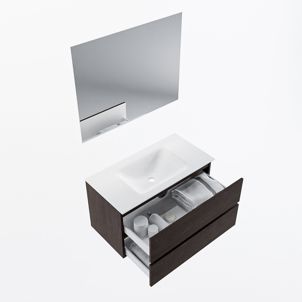 MONDIAZ VICA 90cm mueble de baño Dark Brown 2 cajones. Lavabo CLOUD Centro 1 orificio color Talc con espejo LED. 7 MONDIAZ VICA 90cm mueble de baño Dark Brown 2 cajones. Lavabo CLOUD Centro 1 orificio color Talc con espejo LED. - Imagen 7