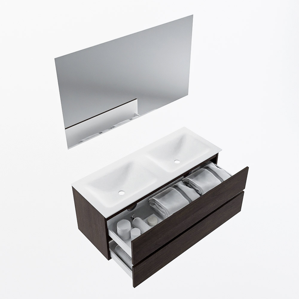 MONDIAZ VICA 120cm mueble de baño Dark Brown 2 cajones. Lavabo CLOUD Doble sin orificio color Talc con espejo LED. 7 MONDIAZ VICA 120cm mueble de baño Dark Brown 2 cajones. Lavabo CLOUD Doble sin orificio color Talc con espejo LED. - Imagen 7
