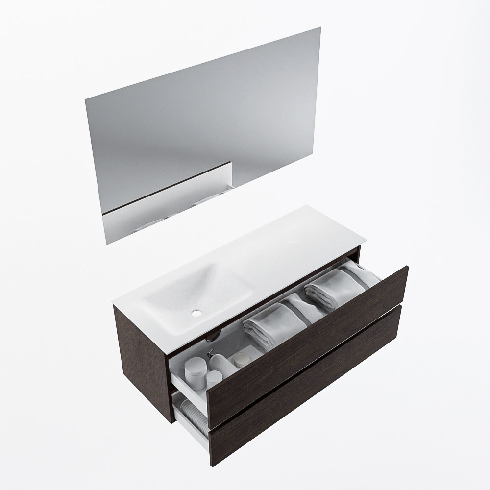MONDIAZ VICA 130cm mueble de baño Dark Brown 2 cajones. Lavabo CLOUD Izquierda sin orificio color Talc con espejo LED. 6 MONDIAZ VICA 130cm mueble de baño Dark Brown 2 cajones. Lavabo CLOUD Izquierda sin orificio color Talc con espejo LED. - Imagen 7