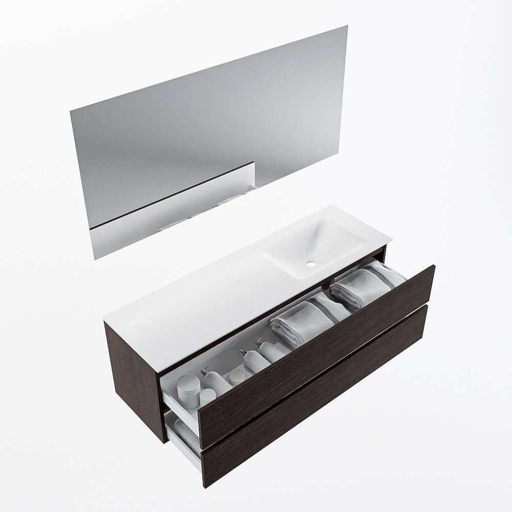 MONDIAZ VICA 150cm mueble de baño Dark Brown 2 cajones. Lavabo CLOUD Derecho sin orificio color Talc con espejo LED. 7 MONDIAZ VICA 150cm mueble de baño Dark Brown 2 cajones. Lavabo CLOUD Derecho sin orificio color Talc con espejo LED. - Imagen 7