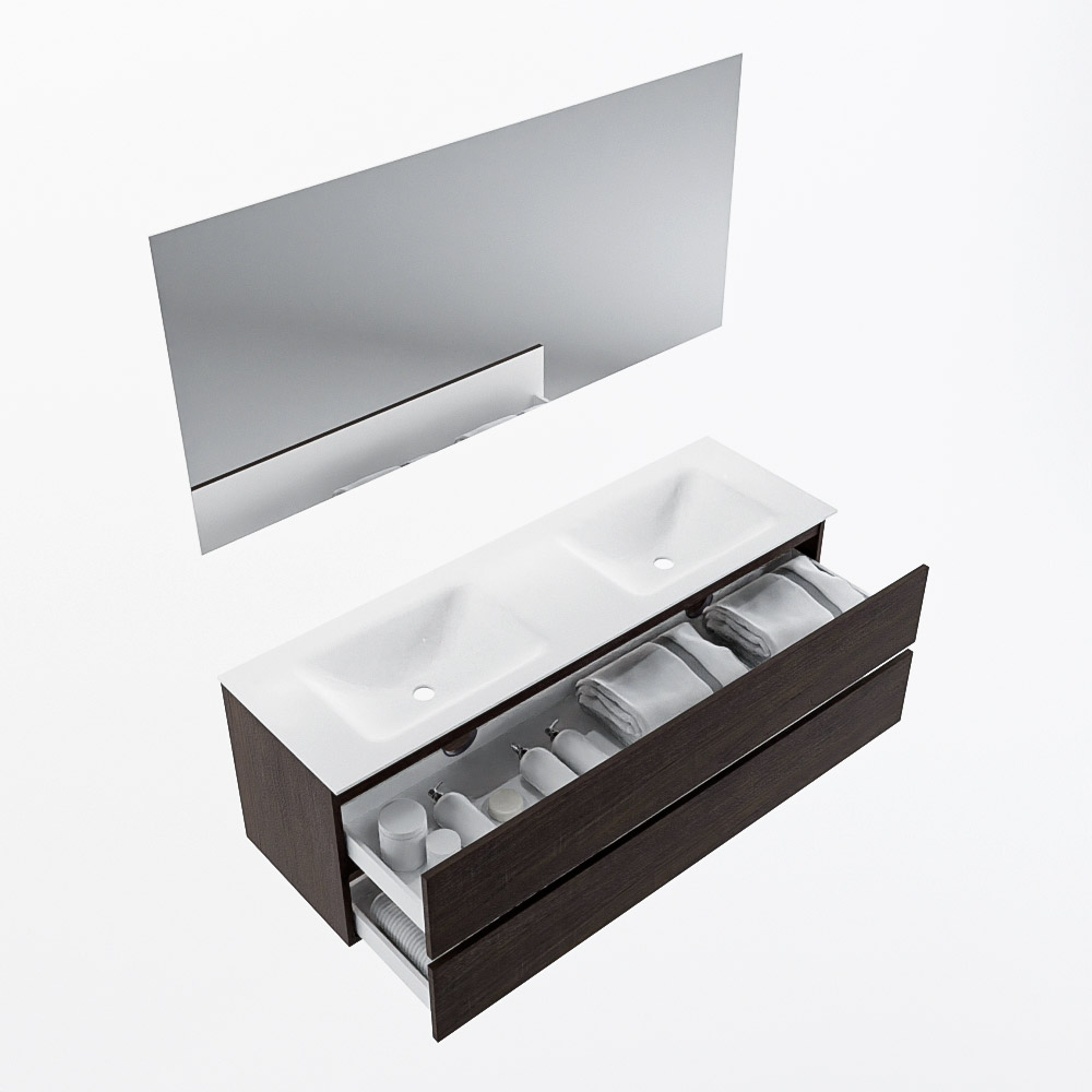 MONDIAZ VICA 150cm mueble de baño Dark Brown 2 cajones. Lavabo CLOUD Doble sin orificio color Talc con espejo LED. 7 MONDIAZ VICA 150cm mueble de baño Dark Brown 2 cajones. Lavabo CLOUD Doble sin orificio color Talc con espejo LED. - Imagen 7