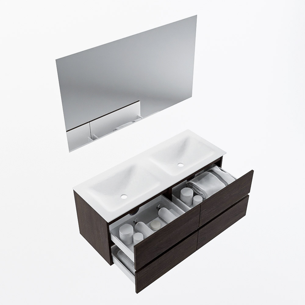 MONDIAZ VICA 120cm mueble de baño Dark Brown 4 cajones. Lavabo CLOUD Doble 2 orificios color Talc con espejo LED. 7 MONDIAZ VICA 120cm mueble de baño Dark Brown 4 cajones. Lavabo CLOUD Doble 2 orificios color Talc con espejo LED. - Imagen 7