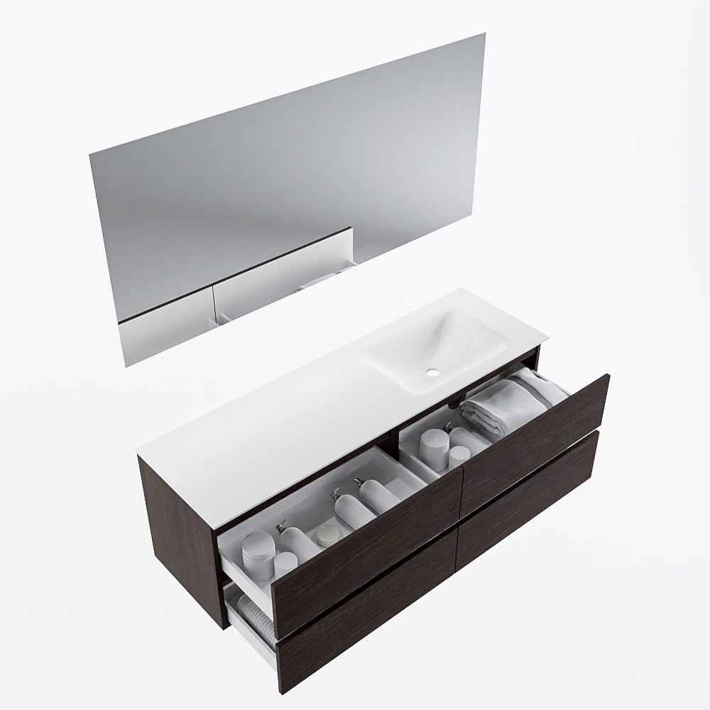 MONDIAZ VICA 150cm mueble de baño Dark Brown 4 cajones. Lavabo CLOUD Derecho sin orificio color Talc con espejo LED. 7 MONDIAZ VICA 150cm mueble de baño Dark Brown 4 cajones. Lavabo CLOUD Derecho sin orificio color Talc con espejo LED. - Imagen 7
