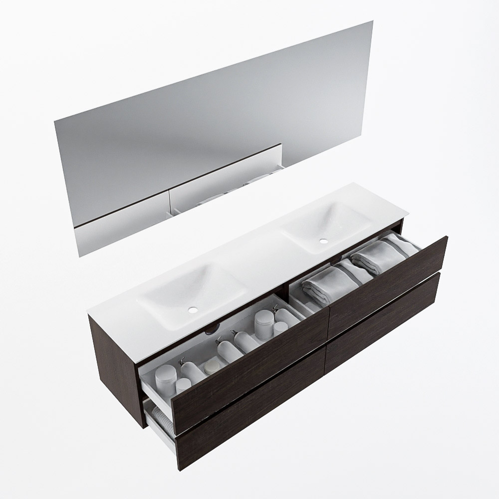 MONDIAZ VICA 190cm mueble de baño Dark Brown 4 cajones. Lavabo CLOUD Doble 2 orificios color Talc con espejo LED. 7 MONDIAZ VICA 190cm mueble de baño Dark Brown 4 cajones. Lavabo CLOUD Doble 2 orificios color Talc con espejo LED. - Imagen 7