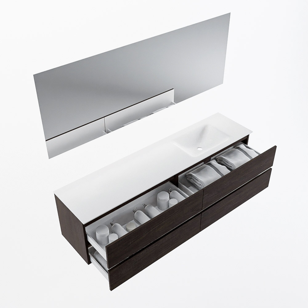 MONDIAZ VICA 190cm mueble de baño Dark Brown 4 cajones. Lavabo CLOUD Derecho sin orificio color Talc con espejo LED. 7 MONDIAZ VICA 190cm mueble de baño Dark Brown 4 cajones. Lavabo CLOUD Derecho sin orificio color Talc con espejo LED. - Imagen 7