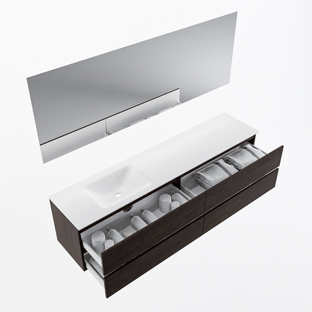 MONDIAZ VICA 200cm mueble de baño Dark Brown 4 cajones. Lavabo CLOUD Izquierda 1 orificio color Talc con espejo LED. 7 MONDIAZ VICA 200cm mueble de baño Dark Brown 4 cajones. Lavabo CLOUD Izquierda 1 orificio color Talc con espejo LED. - Imagen 7