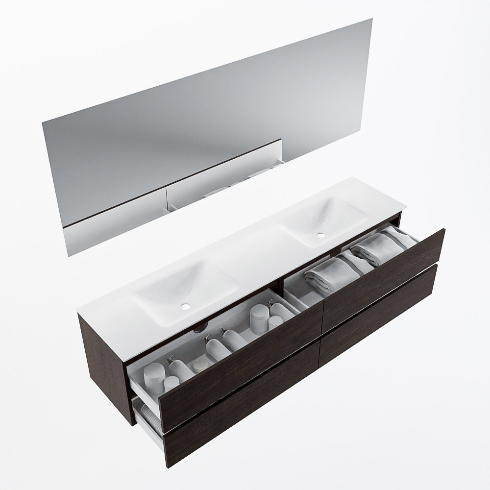 MONDIAZ VICA 200cm mueble de baño Dark Brown 4 cajones. Lavabo CLOUD Doble sin orificio color Talc con espejo LED. 7 MONDIAZ VICA 200cm mueble de baño Dark Brown 4 cajones. Lavabo CLOUD Doble sin orificio color Talc con espejo LED. - Imagen 7