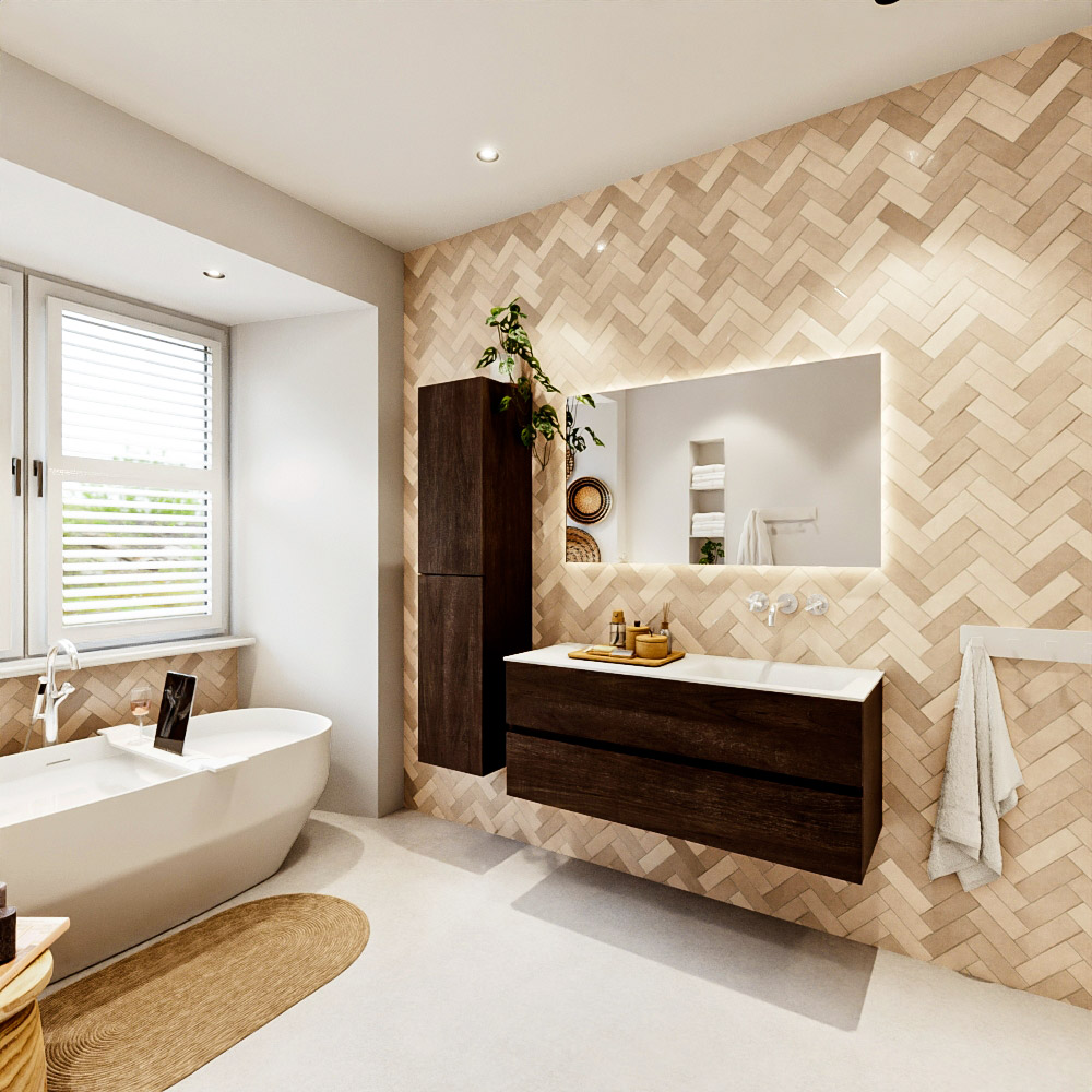 MONDIAZ VICA 120cm mueble de baño Dark Brown 2 cajones. Lavabo CLOUD Derecho sin orificio color Talc con espejo LED. 4 MONDIAZ VICA 120cm mueble de baño Dark Brown 2 cajones. Lavabo CLOUD Derecho sin orificio color Talc con espejo LED. - Imagen 4