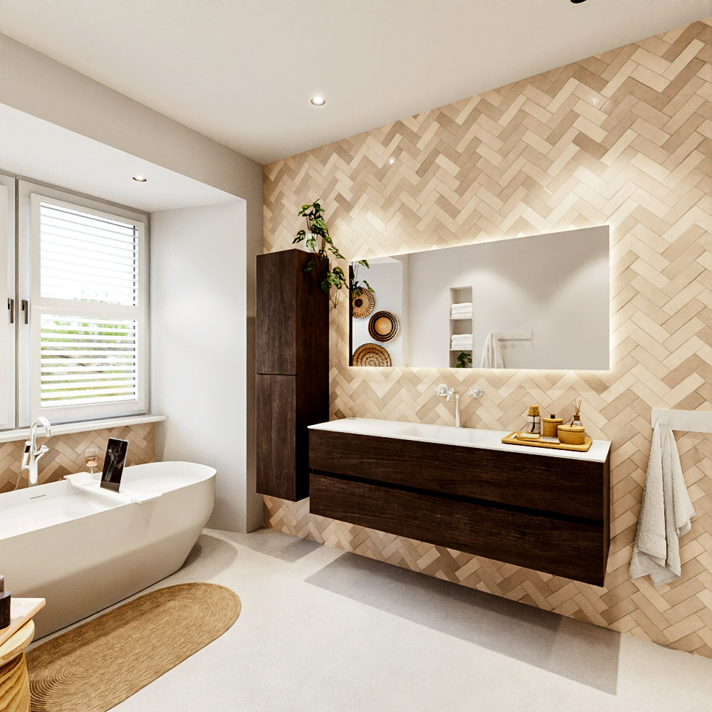 MONDIAZ VICA 150cm mueble de baño Dark Brown 2 cajones. Lavabo CLOUD Centro 1 orificio color Talc con espejo LED. 4 MONDIAZ VICA 150cm mueble de baño Dark Brown 2 cajones. Lavabo CLOUD Centro 1 orificio color Talc con espejo LED. - Imagen 4