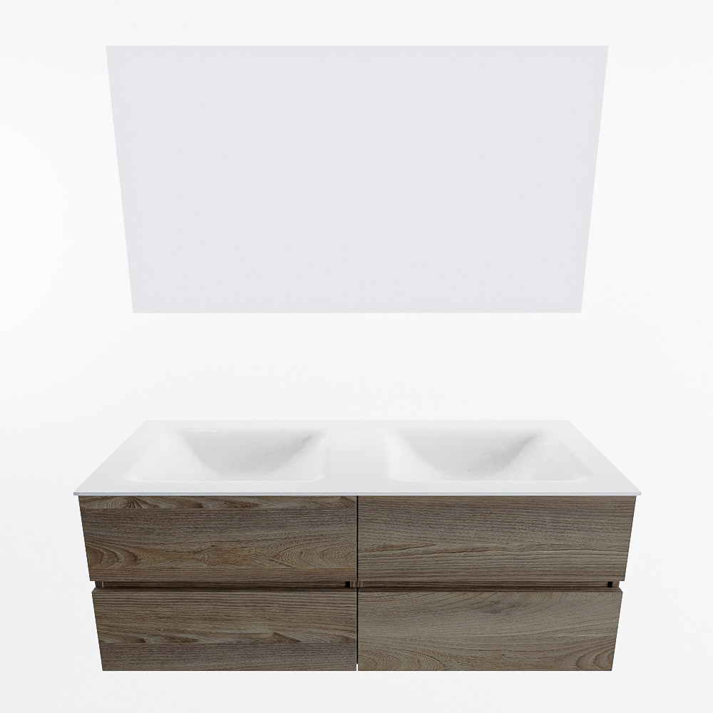 MONDIAZ VICA 130cm mueble de baño Dark Brown Grey 4 cajones. Lavabo CLOUD Doble 2 orificios color Talc con espejo LED. 4 MONDIAZ VICA 130cm mueble de baño Dark Brown Grey 4 cajones. Lavabo CLOUD Doble 2 orificios color Talc con espejo LED. - Imagen 5