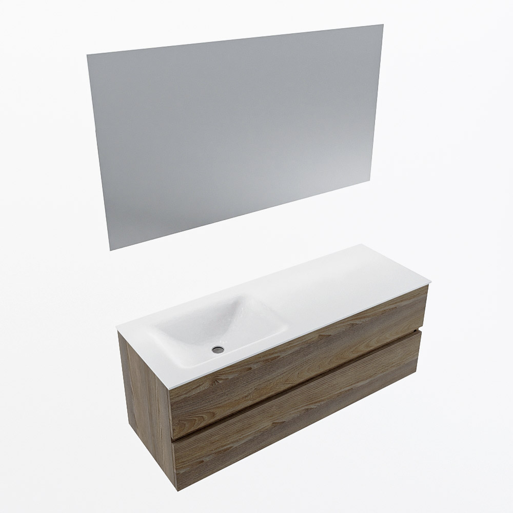 MONDIAZ VICA 130cm mueble de baño Dark Brown Grey 2 cajones. Lavabo CLOUD Izquierda 1 orificio color Talc con espejo LED. 5 MONDIAZ VICA 130cm mueble de baño Dark Brown Grey 2 cajones. Lavabo CLOUD Izquierda 1 orificio color Talc con espejo LED. - Imagen 6