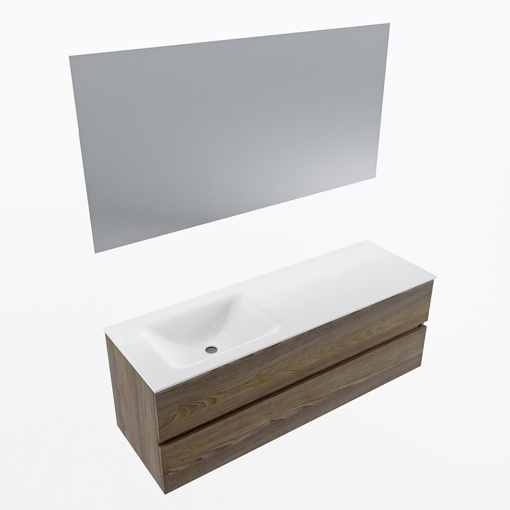 MONDIAZ VICA 140cm mueble de baño Dark Brown Grey 2 cajones. Lavabo CLOUD Izquierda 1 orificio color Talc con espejo LED. 5 MONDIAZ VICA 140cm mueble de baño Dark Brown Grey 2 cajones. Lavabo CLOUD Izquierda 1 orificio color Talc con espejo LED. - Imagen 6