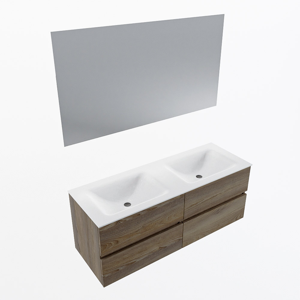 MONDIAZ VICA 130cm mueble de baño Dark Brown Grey 4 cajones. Lavabo CLOUD Doble 2 orificios color Talc con espejo LED. 5 MONDIAZ VICA 130cm mueble de baño Dark Brown Grey 4 cajones. Lavabo CLOUD Doble 2 orificios color Talc con espejo LED. - Imagen 6