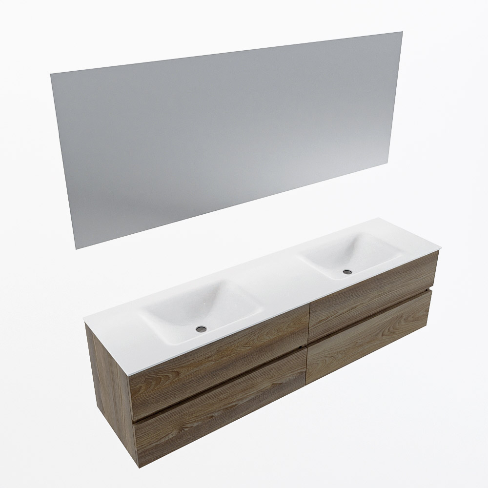 MONDIAZ VICA 180cm mueble de baño Dark Brown Grey 4 cajones. Lavabo CLOUD Doble 2 orificios color Talc con espejo LED. 6 MONDIAZ VICA 180cm mueble de baño Dark Brown Grey 4 cajones. Lavabo CLOUD Doble 2 orificios color Talc con espejo LED. - Imagen 6