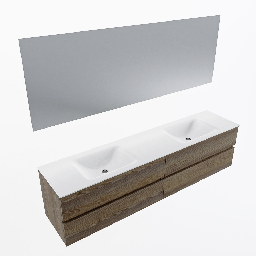MONDIAZ VICA 200cm mueble de baño Dark Brown Grey 4 cajones. Lavabo CLOUD Doble sin orificio color Talc con espejo LED. 6 MONDIAZ VICA 200cm mueble de baño Dark Brown Grey 4 cajones. Lavabo CLOUD Doble sin orificio color Talc con espejo LED. - Imagen 6