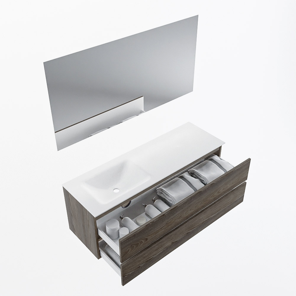 MONDIAZ VICA 140cm mueble de baño Dark Brown Grey 2 cajones. Lavabo CLOUD Izquierda 1 orificio color Talc con espejo LED. 6 MONDIAZ VICA 140cm mueble de baño Dark Brown Grey 2 cajones. Lavabo CLOUD Izquierda 1 orificio color Talc con espejo LED. - Imagen 7