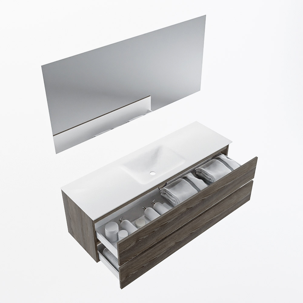 MONDIAZ VICA 150cm mueble de baño Dark Brown Grey 2 cajones. Lavabo CLOUD Centro sin orificio color Talc con espejo LED. 7 MONDIAZ VICA 150cm mueble de baño Dark Brown Grey 2 cajones. Lavabo CLOUD Centro sin orificio color Talc con espejo LED. - Imagen 7