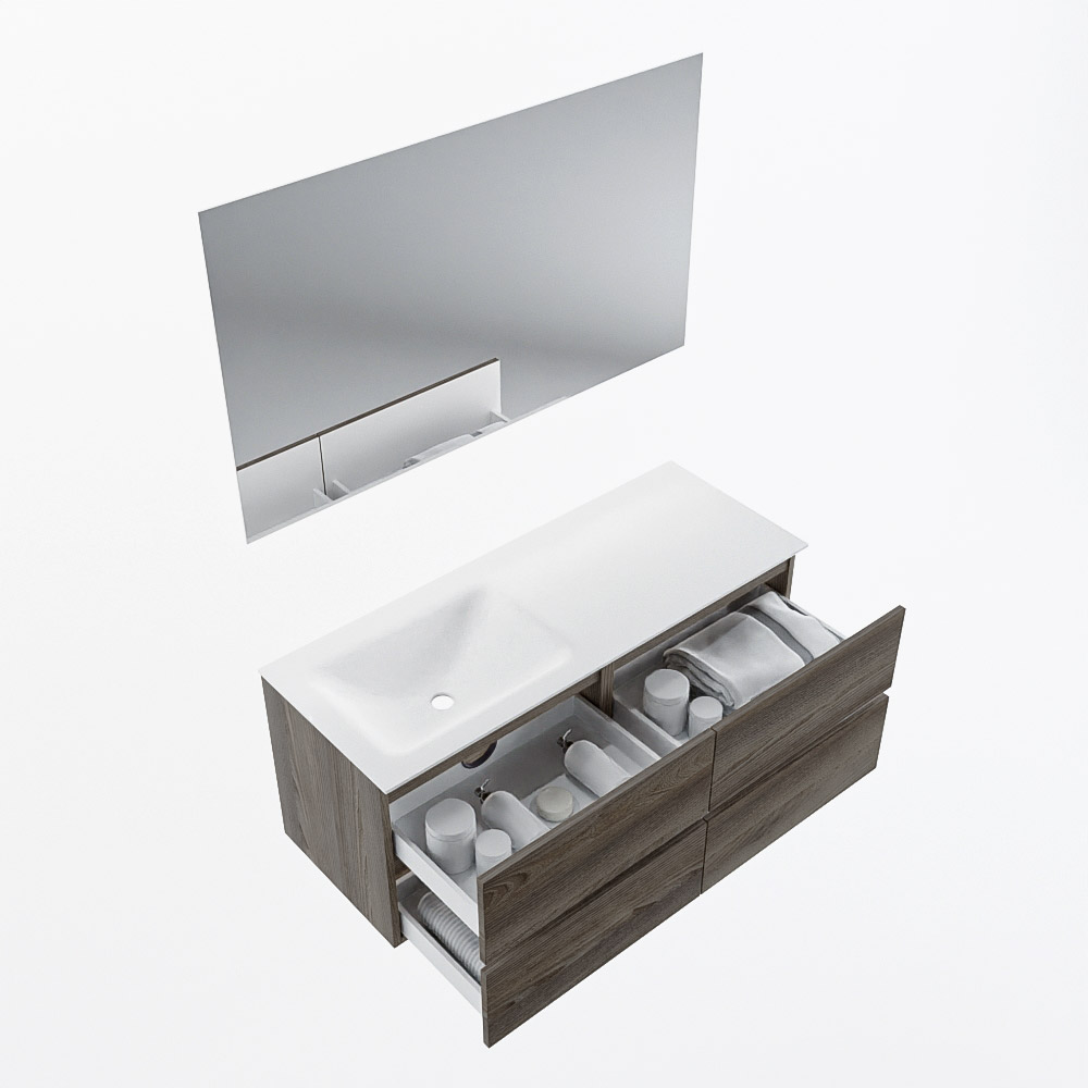 MONDIAZ VICA 120cm mueble de baño Dark Brown Grey 4 cajones. Lavabo CLOUD Izquierda sin orificio color Talc con espejo LED. 7 MONDIAZ VICA 120cm mueble de baño Dark Brown Grey 4 cajones. Lavabo CLOUD Izquierda sin orificio color Talc con espejo LED. - Imagen 7