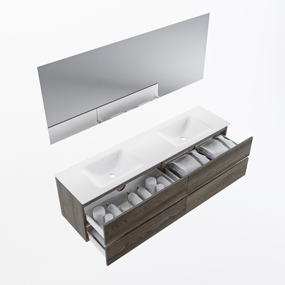 MONDIAZ VICA 180cm mueble de baño Dark Brown Grey 4 cajones. Lavabo CLOUD Doble 2 orificios color Talc con espejo LED. 7 MONDIAZ VICA 180cm mueble de baño Dark Brown Grey 4 cajones. Lavabo CLOUD Doble 2 orificios color Talc con espejo LED. - Imagen 7