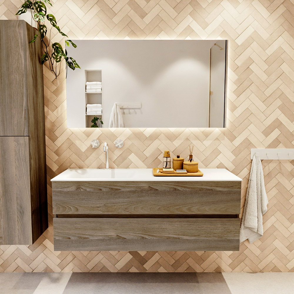 MONDIAZ VICA 130cm mueble de baño Dark Brown Grey 2 cajones. Lavabo CLOUD Izquierda 1 orificio color Talc con espejo LED. 2 MONDIAZ VICA 130cm mueble de baño Dark Brown Grey 2 cajones. Lavabo CLOUD Izquierda 1 orificio color Talc con espejo LED. - Imagen 2
