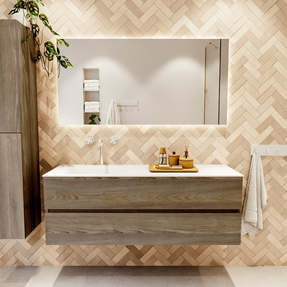 MONDIAZ VICA 140cm mueble de baño Dark Brown Grey 2 cajones. Lavabo CLOUD Izquierda 1 orificio color Talc con espejo LED. 2 MONDIAZ VICA 140cm mueble de baño Dark Brown Grey 2 cajones. Lavabo CLOUD Izquierda 1 orificio color Talc con espejo LED. - Imagen 2