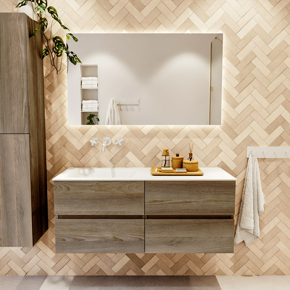 MONDIAZ VICA 120cm mueble de baño Dark Brown Grey 4 cajones. Lavabo CLOUD Izquierda sin orificio color Talc con espejo LED. 2 MONDIAZ VICA 120cm mueble de baño Dark Brown Grey 4 cajones. Lavabo CLOUD Izquierda sin orificio color Talc con espejo LED. - Imagen 2