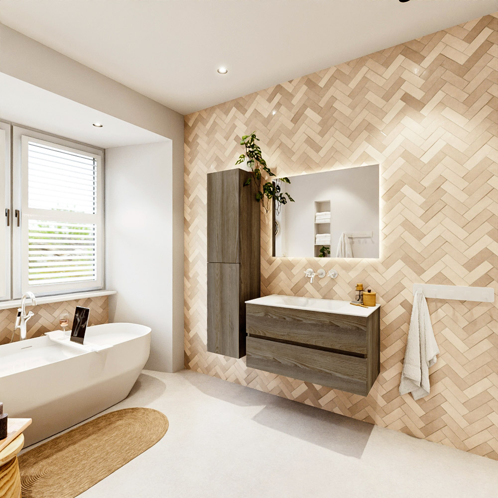 MONDIAZ VICA 90cm mueble de baño Dark Brown Grey 2 cajones. Lavabo CLOUD Centro sin orificio color Talc con espejo LED. 4 MONDIAZ VICA 90cm mueble de baño Dark Brown Grey 2 cajones. Lavabo CLOUD Centro sin orificio color Talc con espejo LED. - Imagen 4