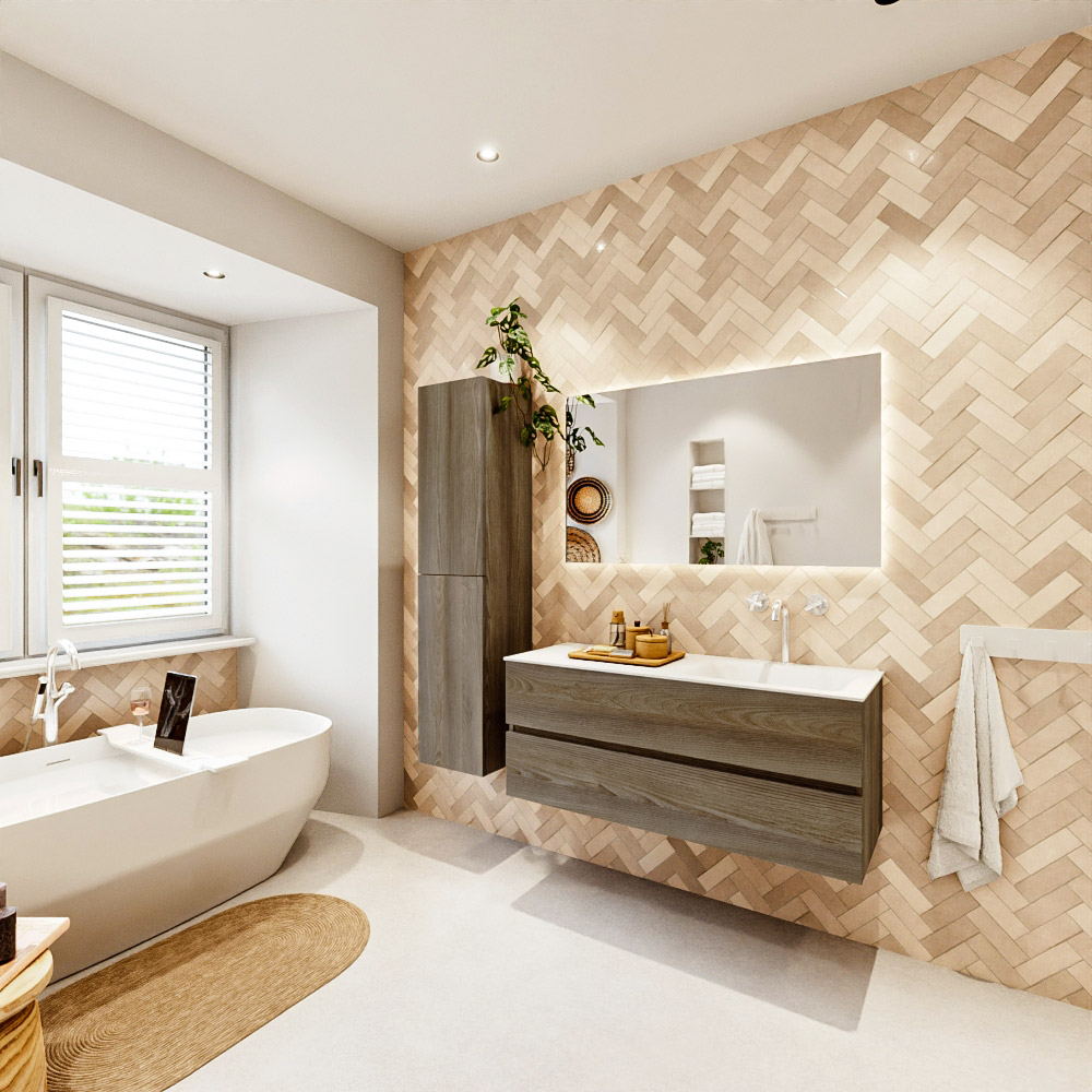 MONDIAZ VICA 120cm mueble de baño Dark Brown Grey 2 cajones. Lavabo CLOUD Derecho 1 orificio color Talc con espejo LED. 4 MONDIAZ VICA 120cm mueble de baño Dark Brown Grey 2 cajones. Lavabo CLOUD Derecho 1 orificio color Talc con espejo LED. - Imagen 4