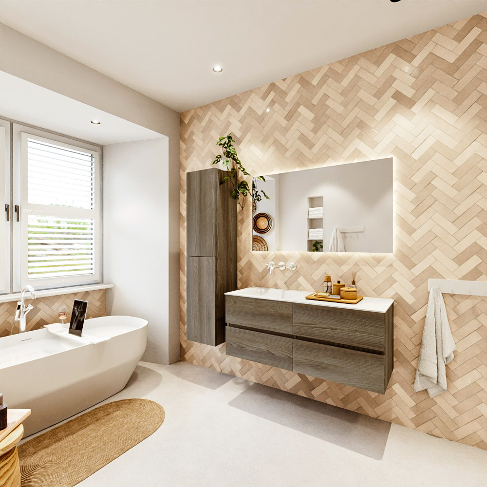 MONDIAZ VICA 120cm mueble de baño Dark Brown Grey 4 cajones. Lavabo CLOUD Izquierda sin orificio color Talc con espejo LED. 4 MONDIAZ VICA 120cm mueble de baño Dark Brown Grey 4 cajones. Lavabo CLOUD Izquierda sin orificio color Talc con espejo LED. - Imagen 4