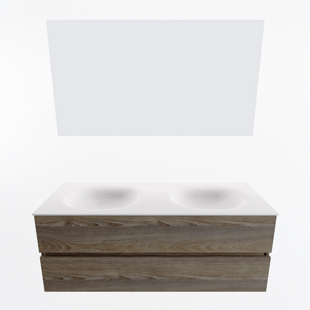 MONDIAZ VICA 130cm mueble de baño Dark Brown Grey 2 cajones. Lavabo MOON Doble 2 orificios color Talc con espejo LED. 4 MONDIAZ VICA 130cm mueble de baño Dark Brown Grey 2 cajones. Lavabo MOON Doble 2 orificios color Talc con espejo LED. - Imagen 5