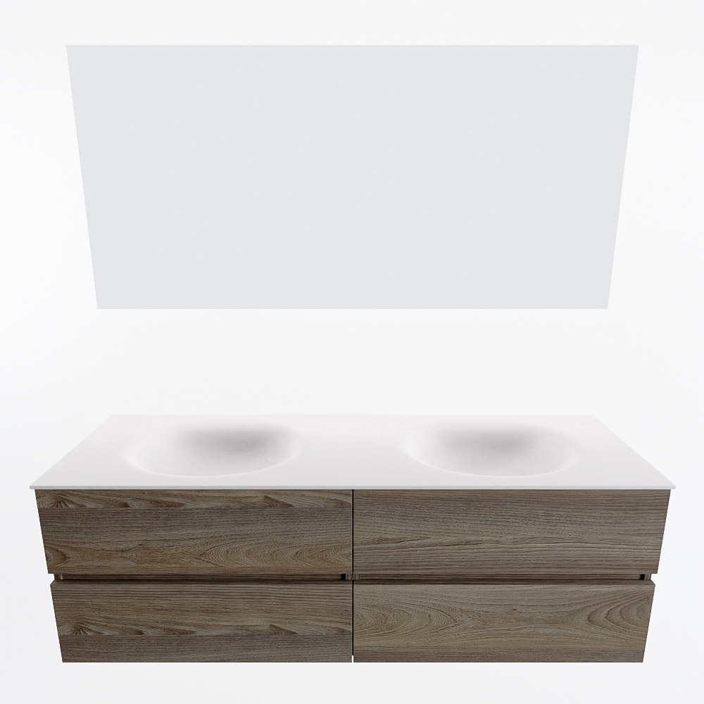 MONDIAZ VICA 150cm mueble de baño Dark Brown Grey 4 cajones. Lavabo MOON Doble sin orificio color Talc con espejo LED. 5 MONDIAZ VICA 150cm mueble de baño Dark Brown Grey 4 cajones. Lavabo MOON Doble sin orificio color Talc con espejo LED. - Imagen 5