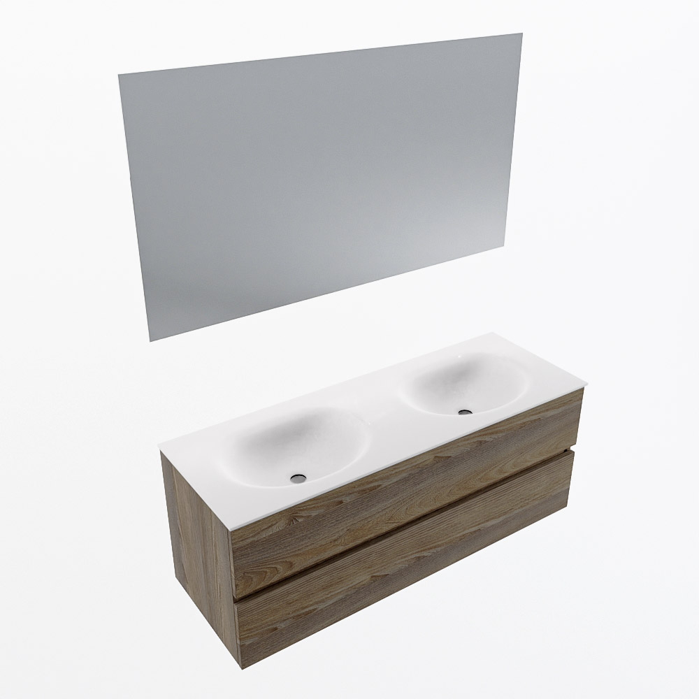MONDIAZ VICA 130cm mueble de baño Dark Brown Grey 2 cajones. Lavabo MOON Doble 2 orificios color Talc con espejo LED. 5 MONDIAZ VICA 130cm mueble de baño Dark Brown Grey 2 cajones. Lavabo MOON Doble 2 orificios color Talc con espejo LED. - Imagen 6