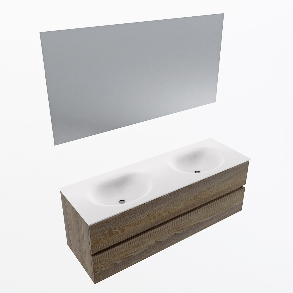 MONDIAZ VICA 140cm mueble de baño Dark Brown Grey 2 cajones. Lavabo MOON Doble 2 orificios color Talc con espejo LED. 6 MONDIAZ VICA 140cm mueble de baño Dark Brown Grey 2 cajones. Lavabo MOON Doble 2 orificios color Talc con espejo LED. - Imagen 6