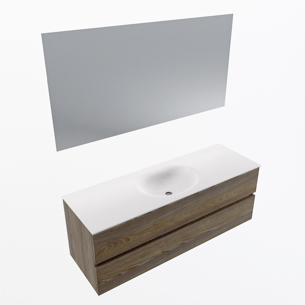 MONDIAZ VICA 140cm mueble de baño Dark Brown Grey 2 cajones. Lavabo MOON Centro sin orificio color Talc con espejo LED. 6 MONDIAZ VICA 140cm mueble de baño Dark Brown Grey 2 cajones. Lavabo MOON Centro sin orificio color Talc con espejo LED. - Imagen 6