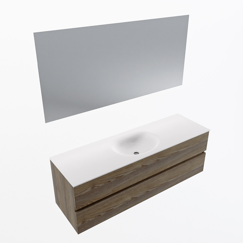 MONDIAZ VICA 150cm mueble de baño Dark Brown Grey 2 cajones. Lavabo MOON Centro sin orificio color Talc con espejo LED. 6 MONDIAZ VICA 150cm mueble de baño Dark Brown Grey 2 cajones. Lavabo MOON Centro sin orificio color Talc con espejo LED. - Imagen 6