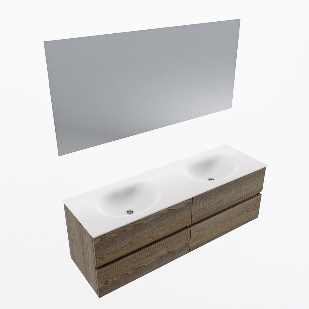 MONDIAZ VICA 150cm mueble de baño Dark Brown Grey 4 cajones. Lavabo MOON Doble sin orificio color Talc con espejo LED. 6 MONDIAZ VICA 150cm mueble de baño Dark Brown Grey 4 cajones. Lavabo MOON Doble sin orificio color Talc con espejo LED. - Imagen 6
