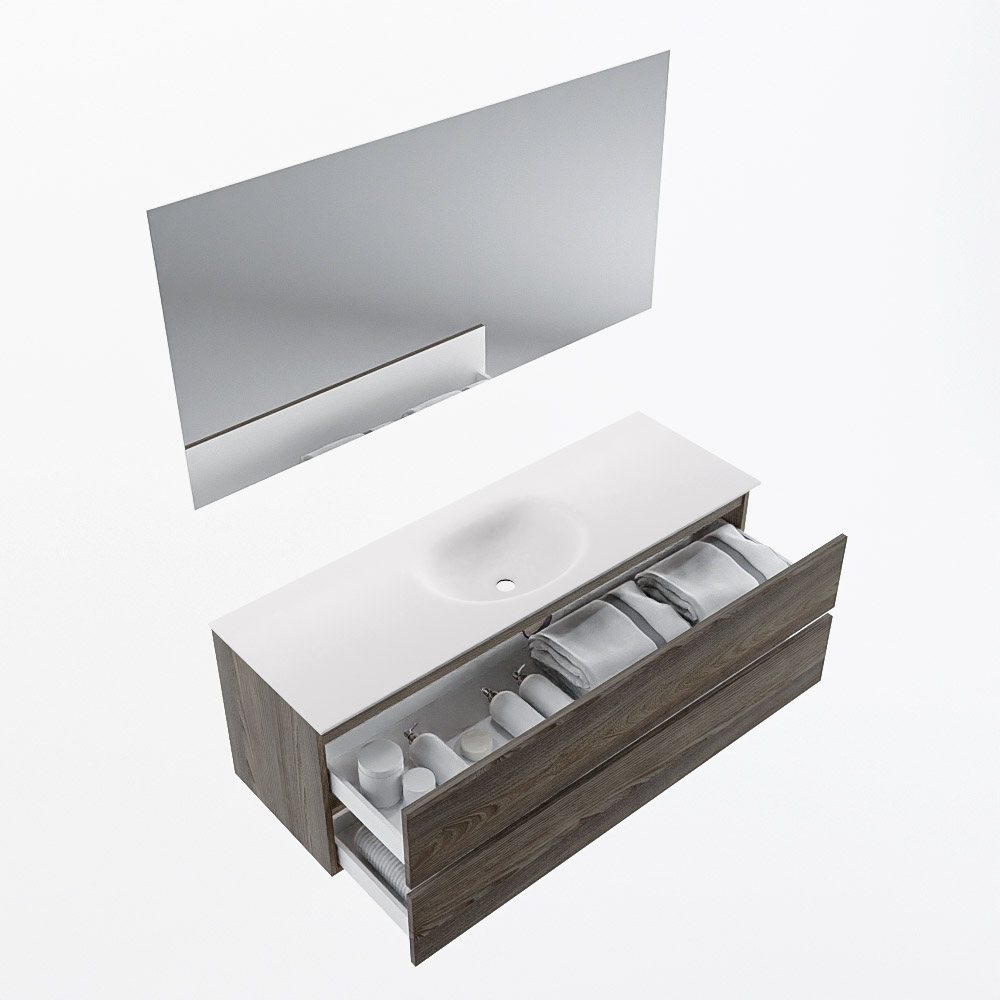 MONDIAZ VICA 140cm mueble de baño Dark Brown Grey 2 cajones. Lavabo MOON Centro sin orificio color Talc con espejo LED. 7 MONDIAZ VICA 140cm mueble de baño Dark Brown Grey 2 cajones. Lavabo MOON Centro sin orificio color Talc con espejo LED. - Imagen 7